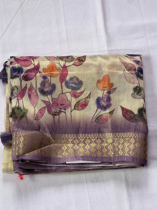 Lilac tissue semi tussar saree