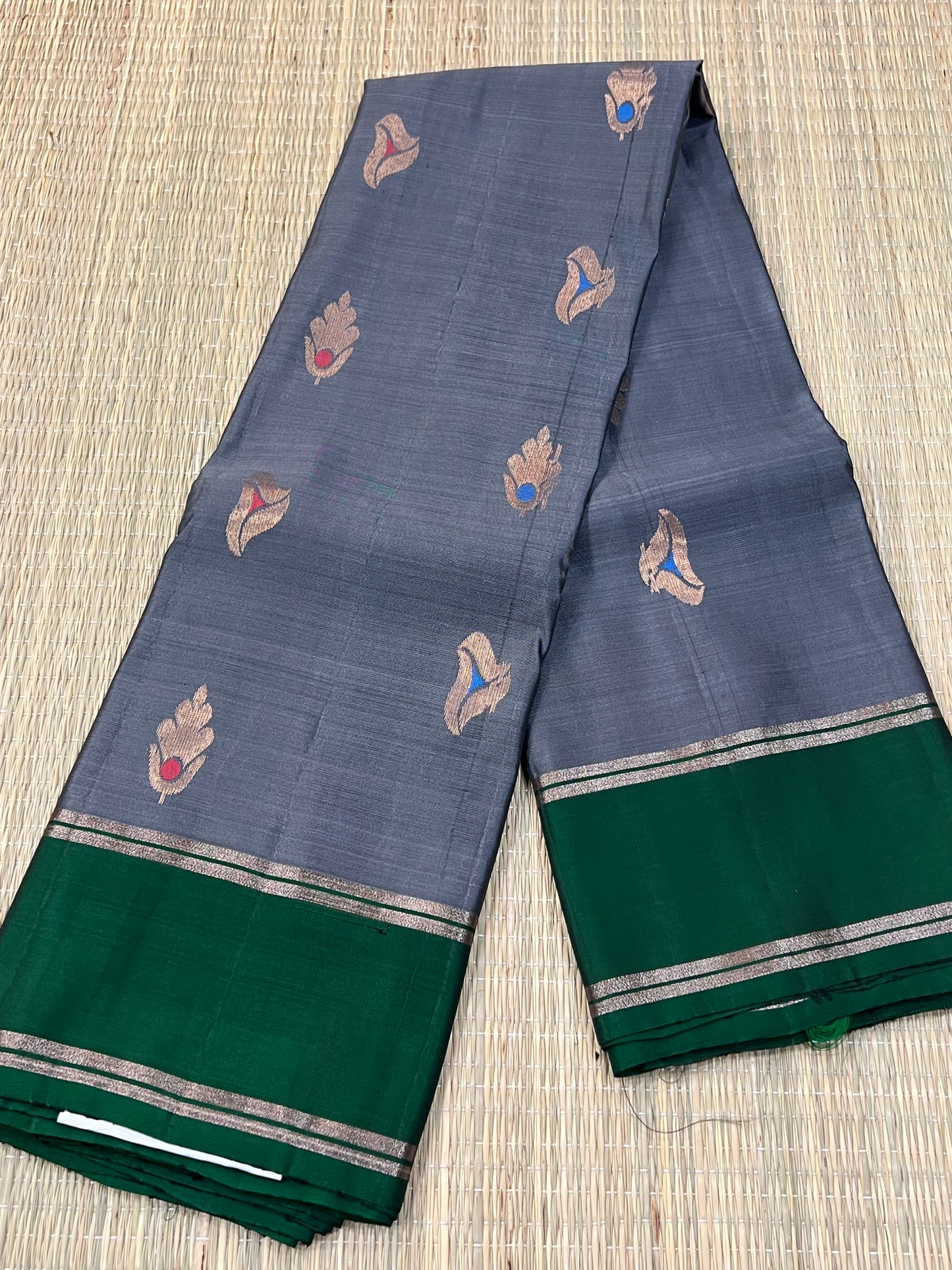 Grey & Green Kanchivaram silk saree