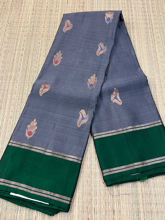 Grey & Green Kanchivaram silk saree