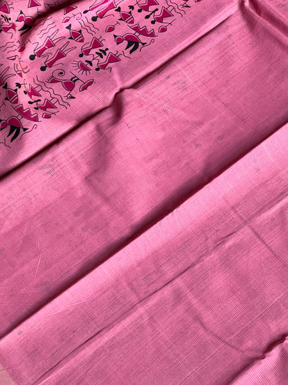 Blush pink mangalagiri printed cotton saree