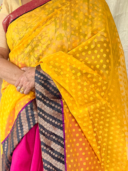 partly pallu net organza saree
