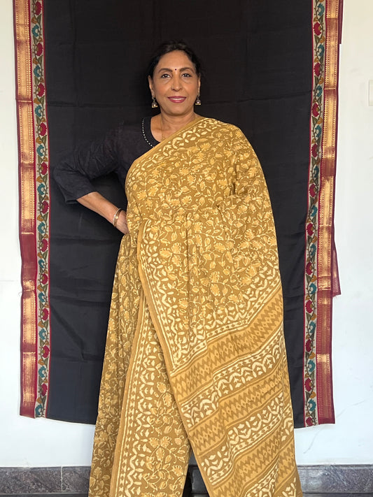 Mustard Jaipur cotton saree