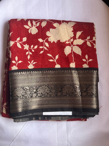 Red & black semi crepe silk saree