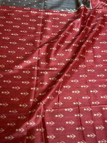 Grey and red semi tussar saree