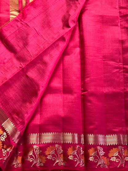 Rich pink semi silk cotton saree
