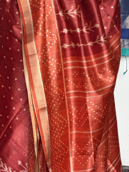 Red monochrome semi tussar saree