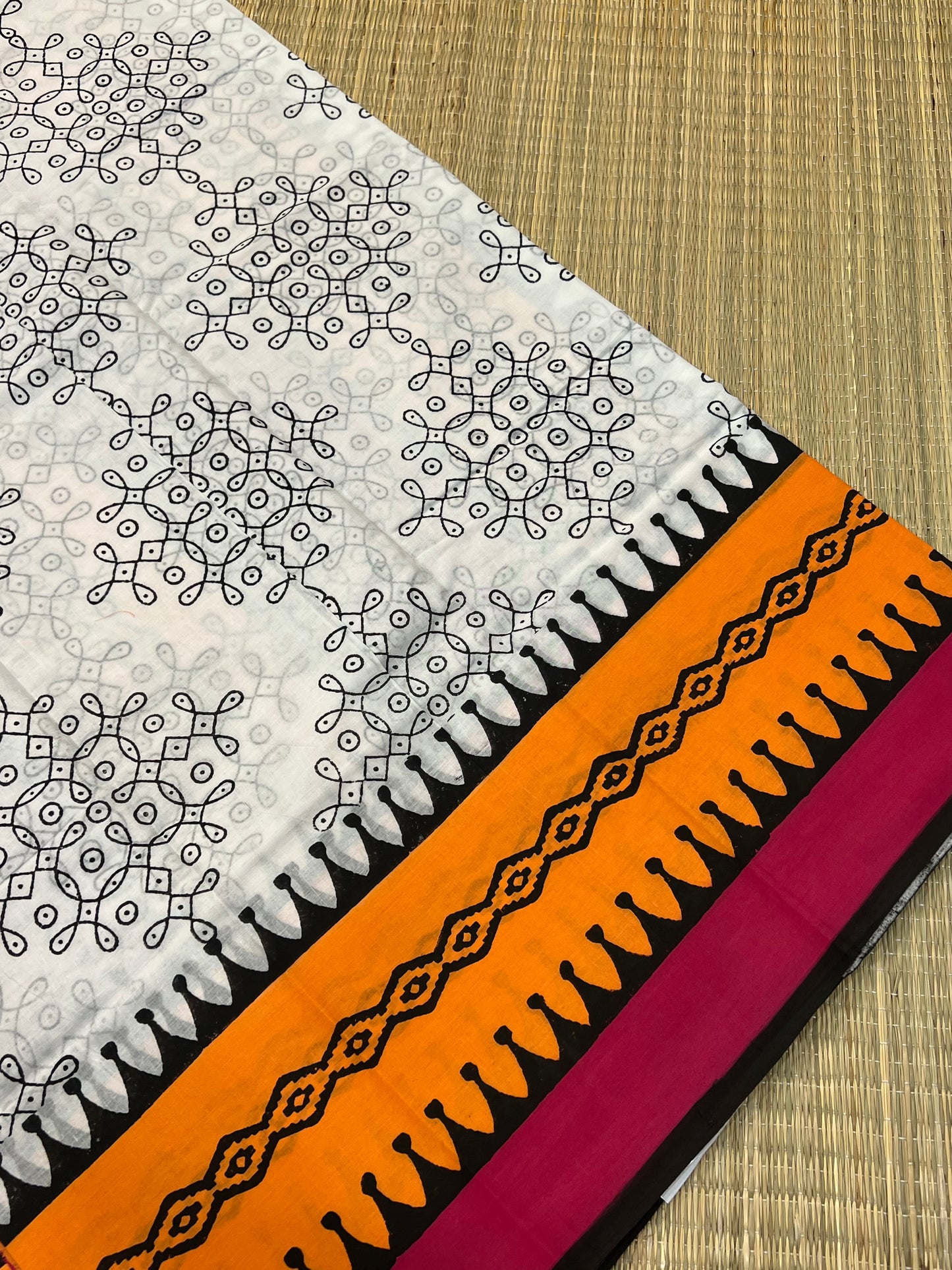 Orange mul cotton saree