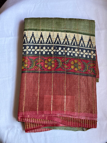 Green tussar silk saree