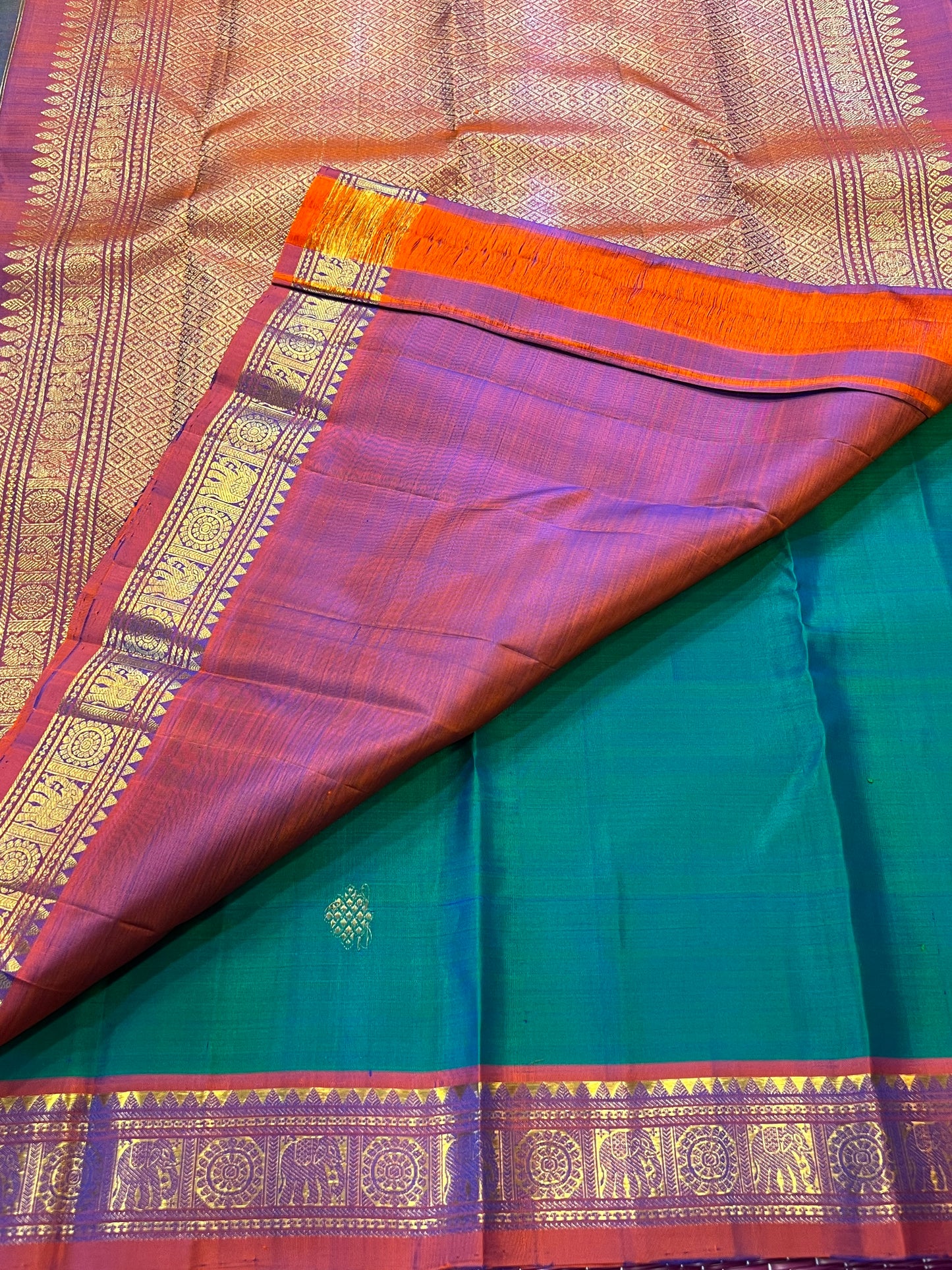 Emerald Kolam Heritage Kanchivaram saree