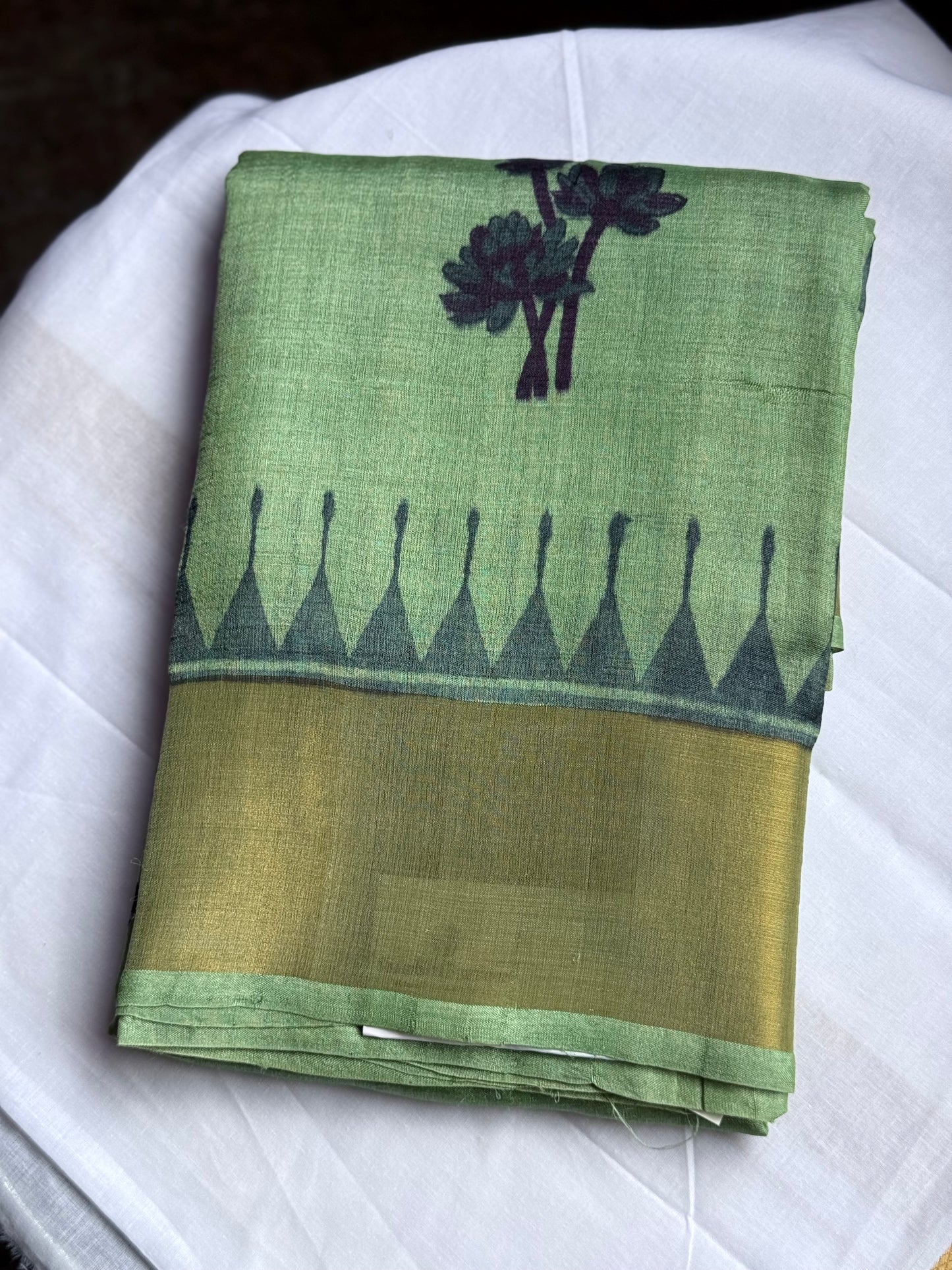 Printed Tussar saree - Pastel Green