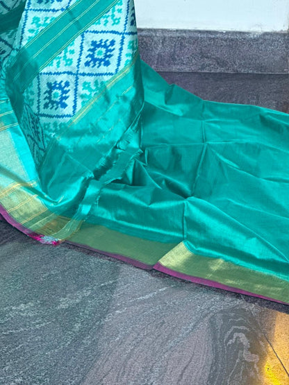 Ikat Silk Saree - Green