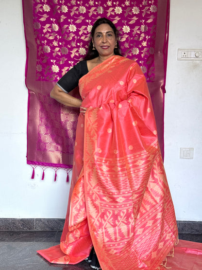 Soft orange & pink semi tussar saree