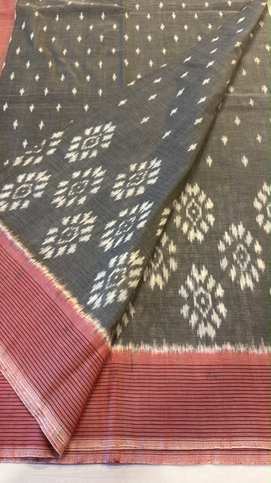 Grey & pink ikkat cotton saree