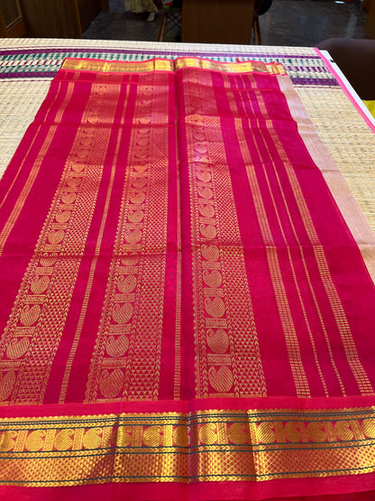 Beige & pink silk cotton saree