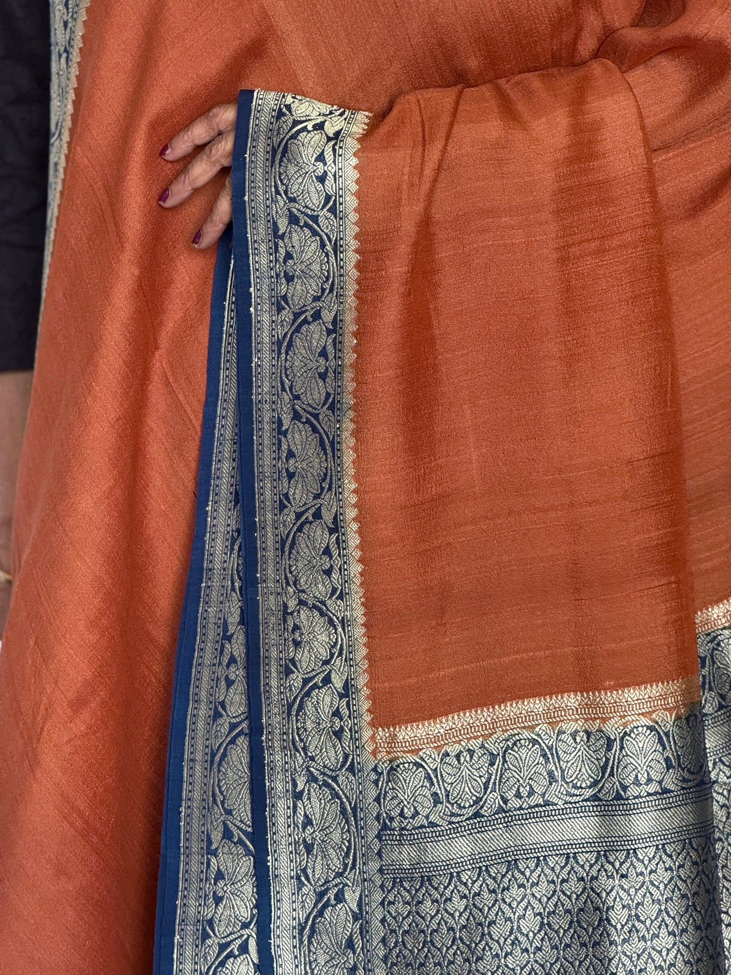 Pure banaras tussar silk saree rust orange
