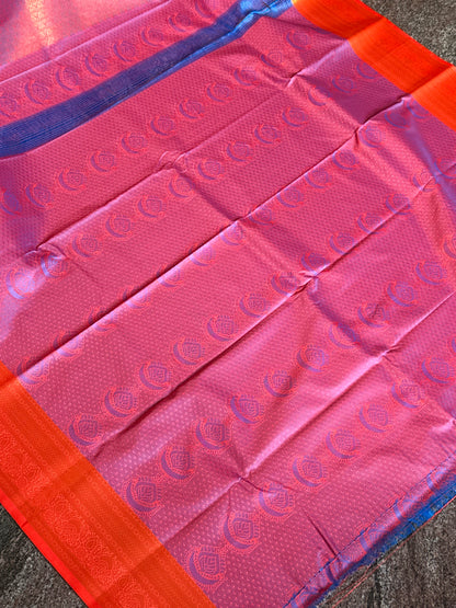 Ink Blue & red semi silk saree