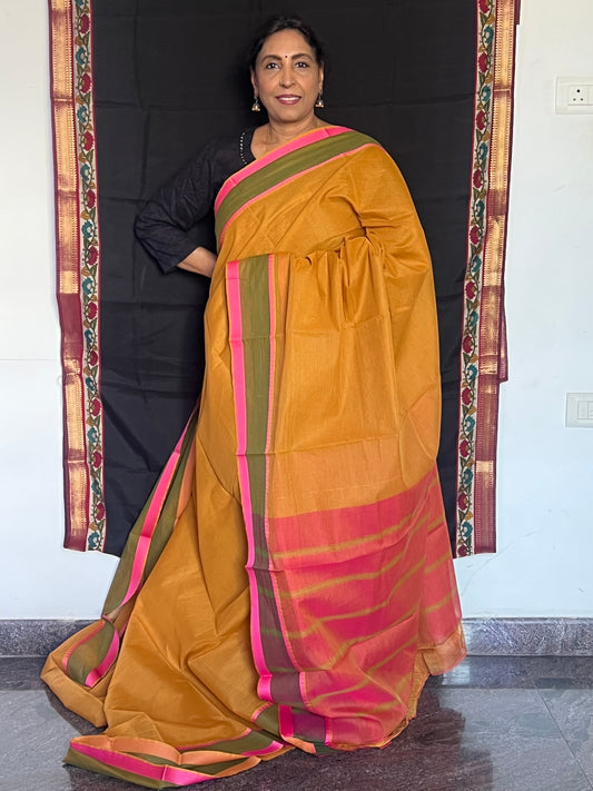 Mustard Mangalagiri cotton saree