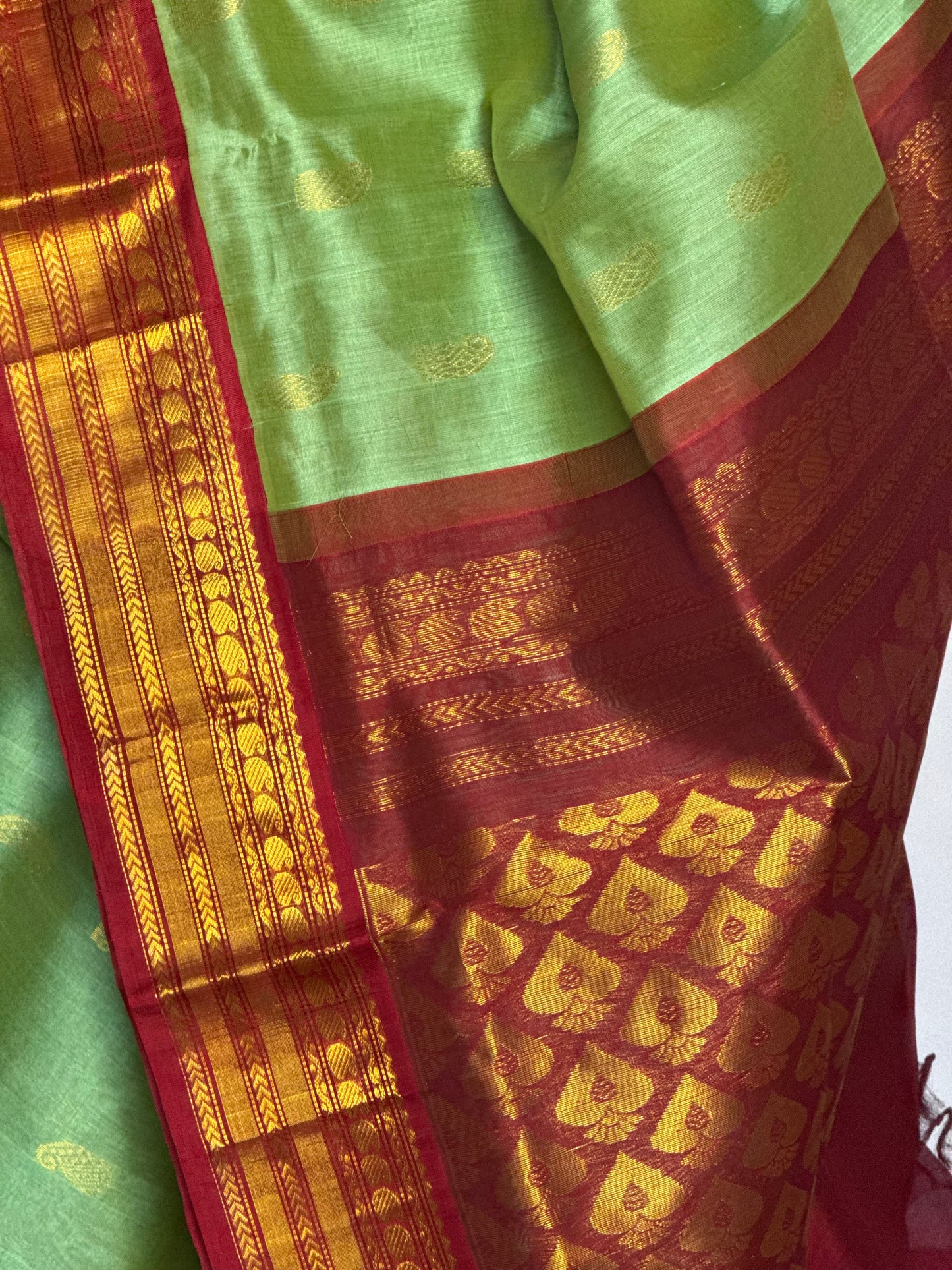 Green maroon Silk cotton Saree