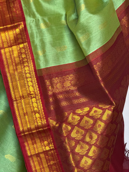 Green maroon Silk cotton Saree
