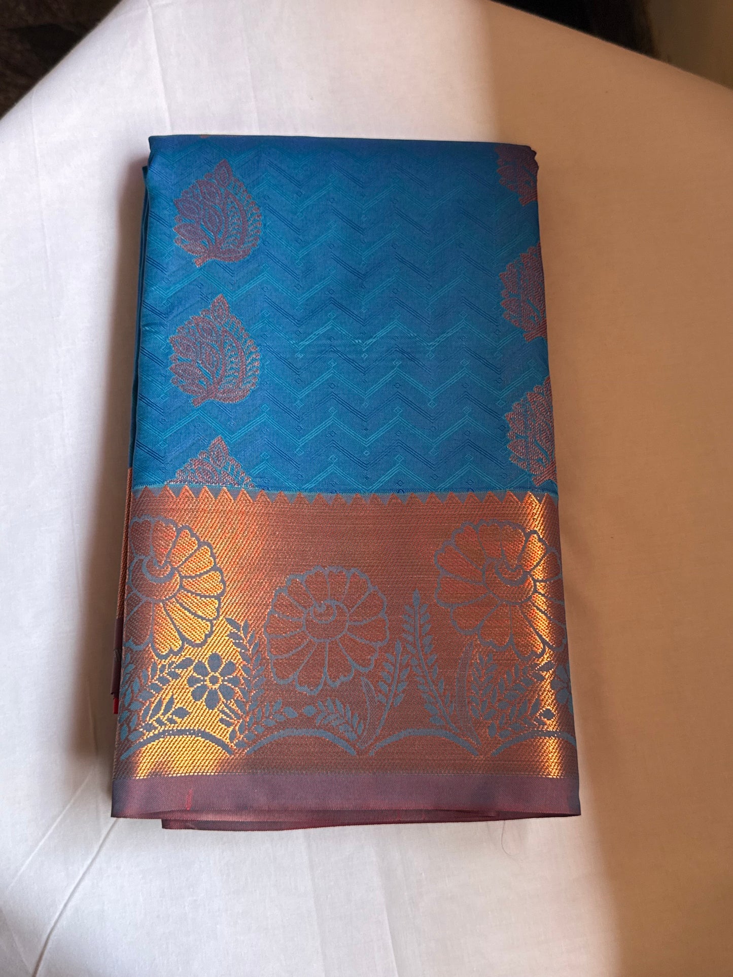 Royal blue & red semi silk saree