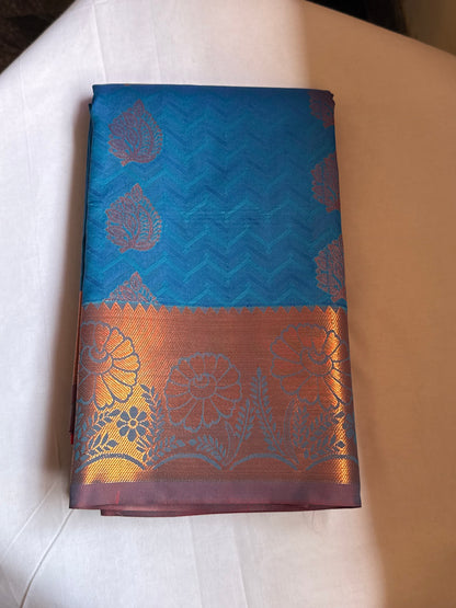 Royal blue & red semi silk saree