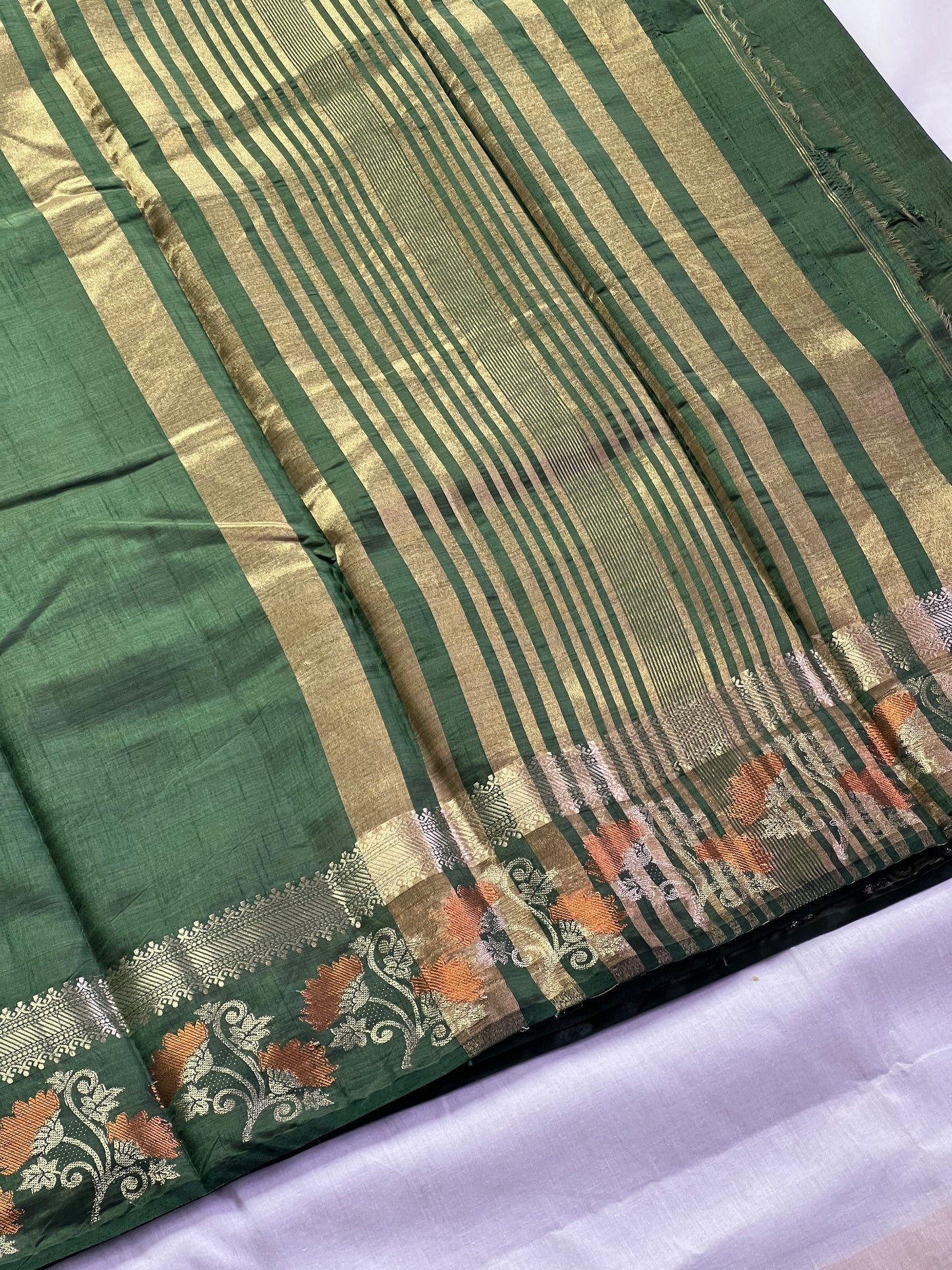 Dark green semi silk cotton saree