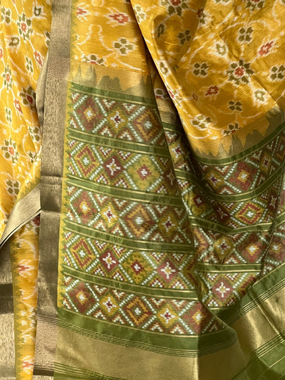 Mustard Semi patola silk saree