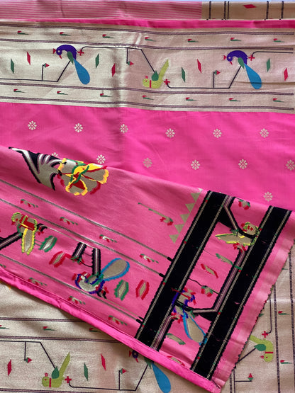 Baby pink semi Paithani silk saree
