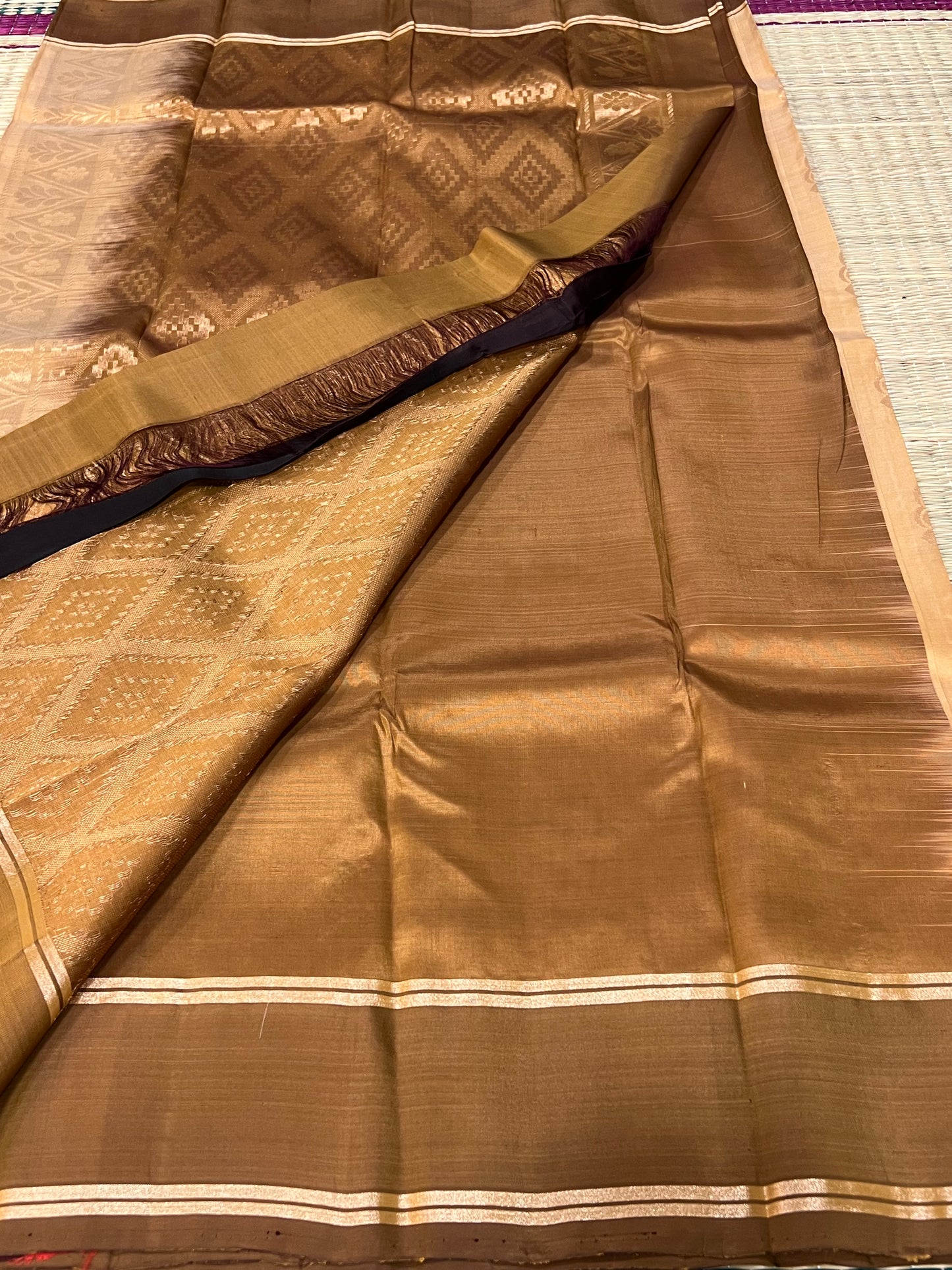 Sandal & brown Kanchivaram silk saree