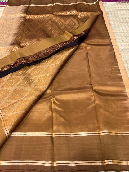 Sandal & brown Kanchivaram silk saree