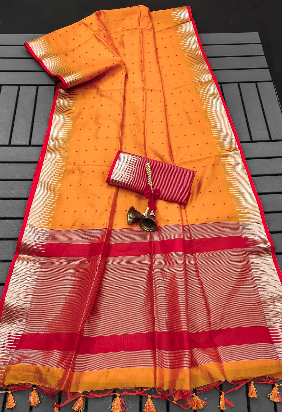 Orange & red semi silk saree