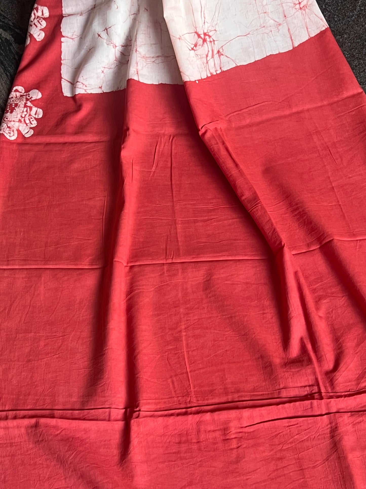Red and white jaipur cotton saree