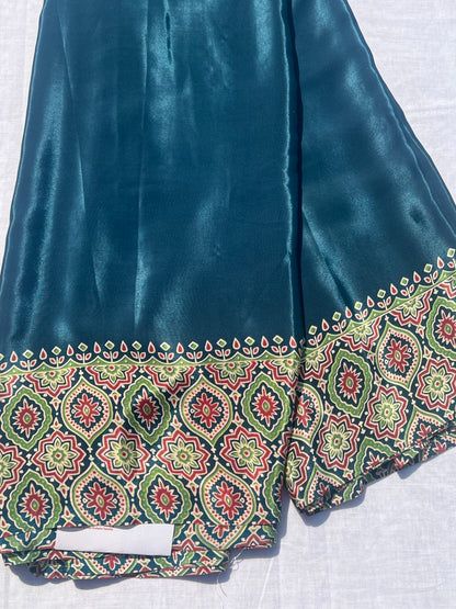 Peacock blue crepe silk saree