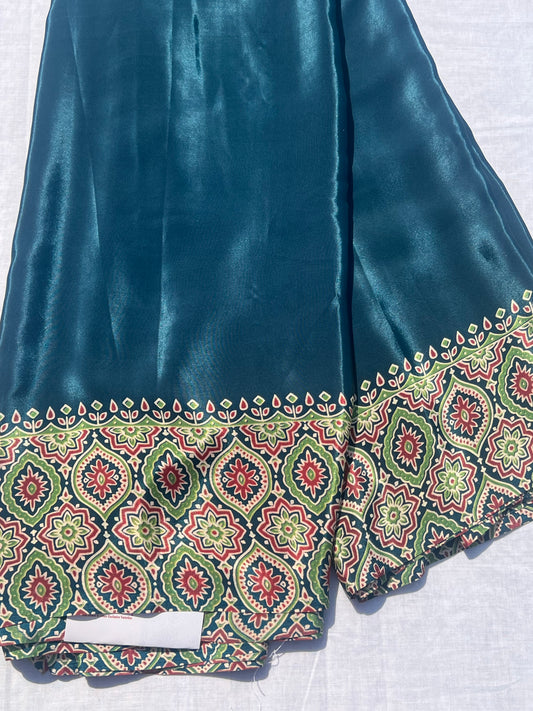 Peacock blue crepe silk saree