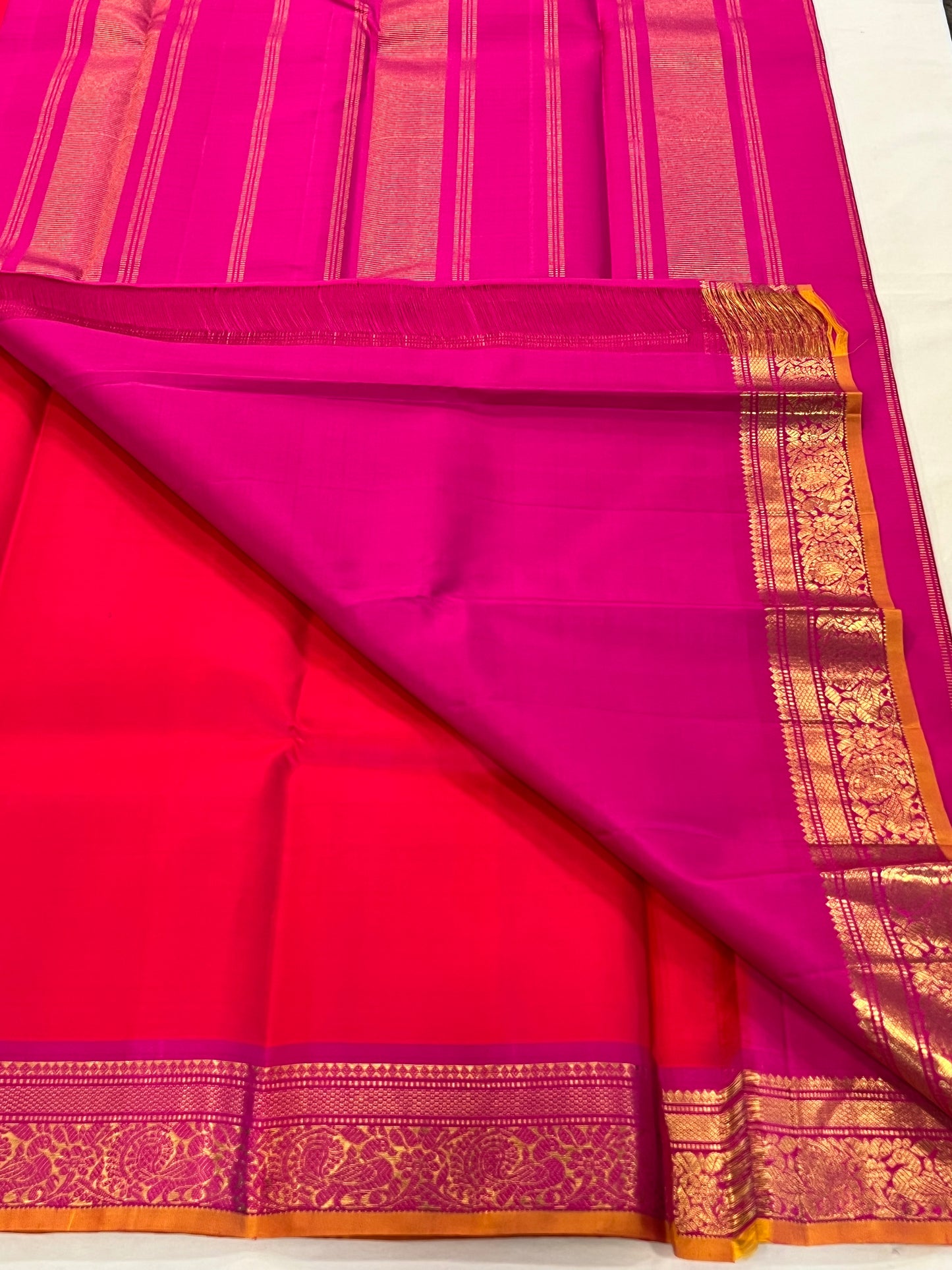 Rose Pink & Orange Kanchivaram Silk