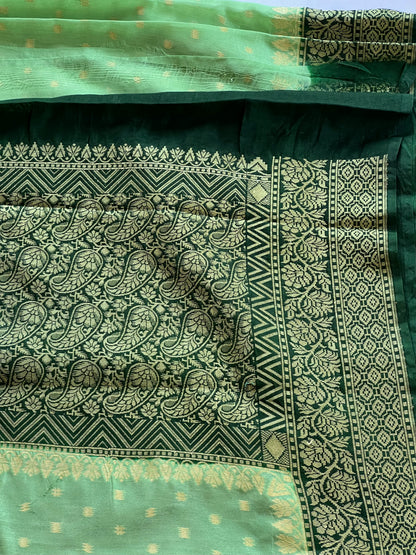 Teal semi banaras georgette saree