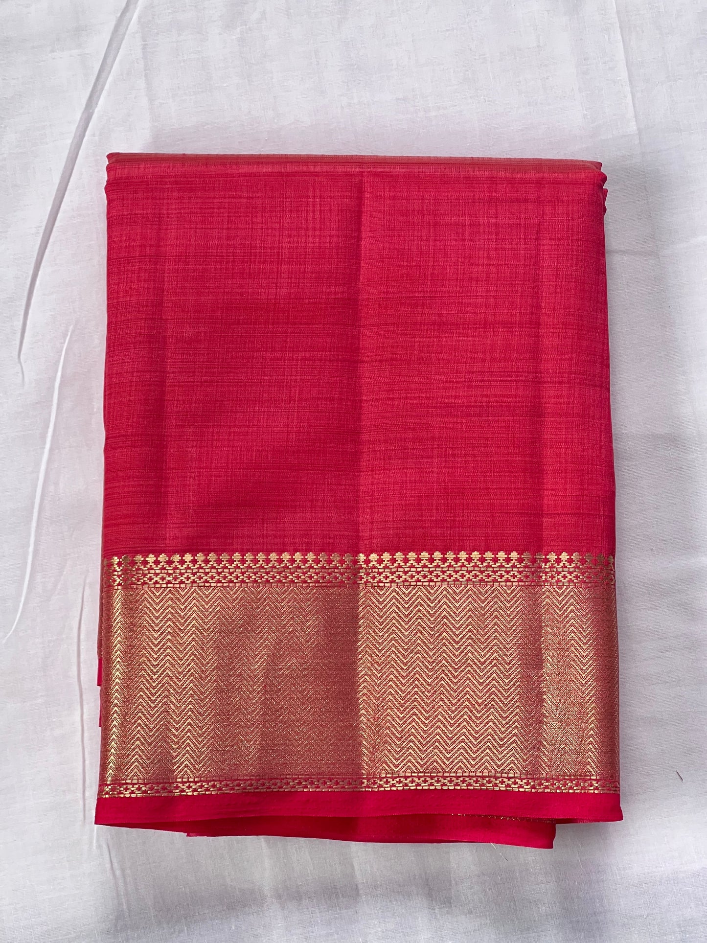 Plain Red Semi silk Cotton Saree