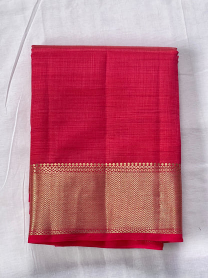 Plain Red Semi silk Cotton Saree