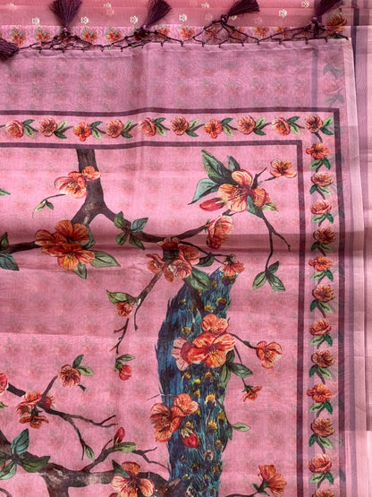 Pink organza silk saree