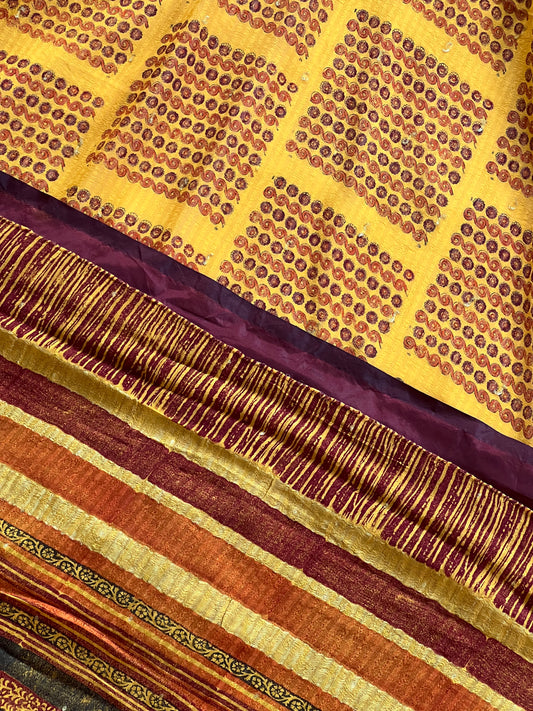 Mustard yellow crepe saree