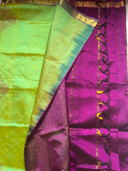 Green silk cotton saree