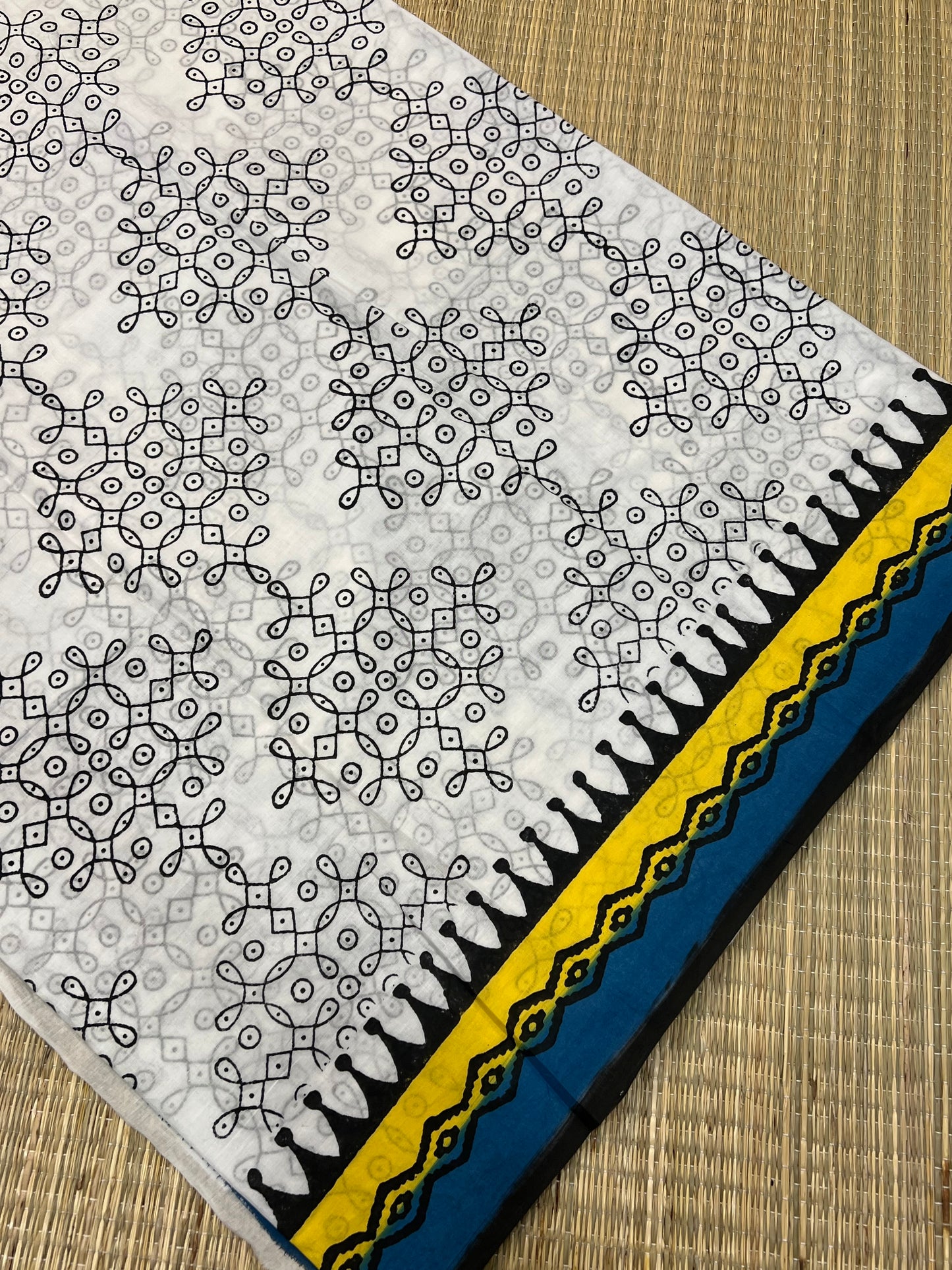 Yellow blue mul cotton saree