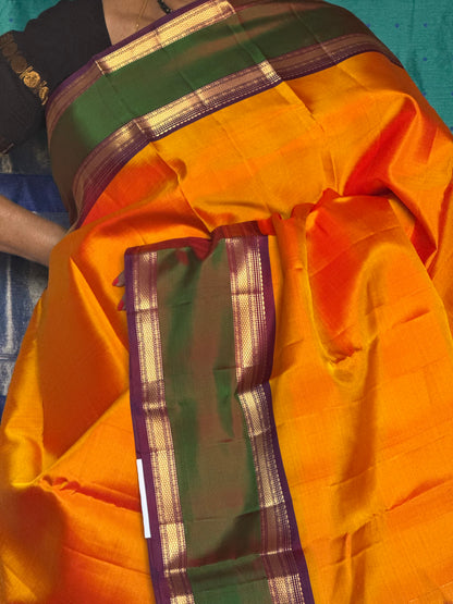 Bright Yellow Silk Saree With Contrast Border