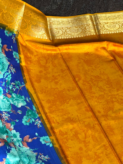 Blue semi printed crepe saree