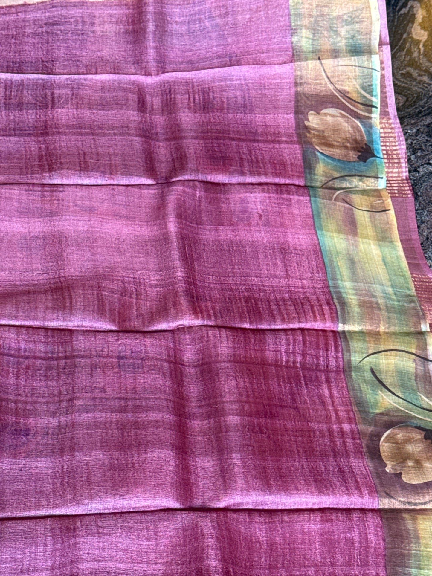 Printed tussar silk saree