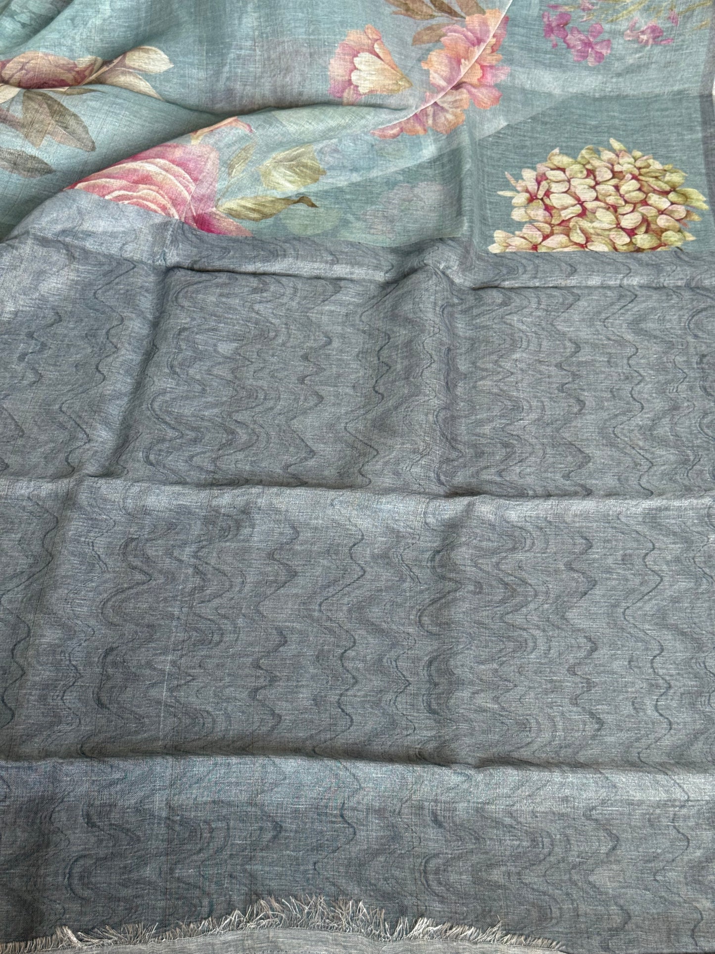 Pure linen digital printed saree