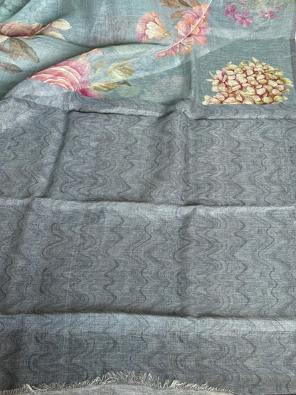 Pure linen digital printed saree