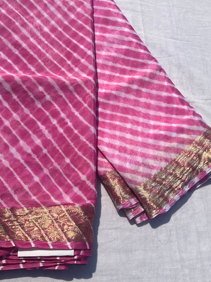 Pink leheriya silk saree