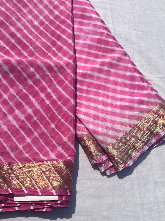 Pink leheriya silk saree