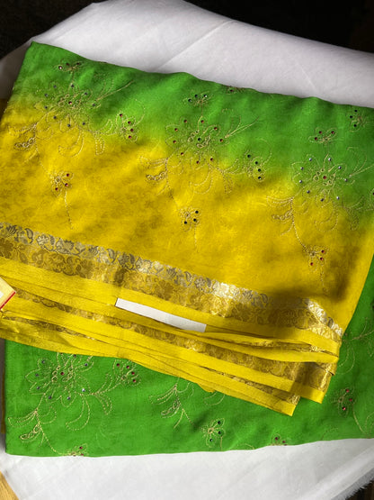 Green and Yellow Chiffon with stone work